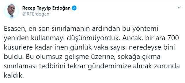 Erdoğan, sokağa çıkma yasağının neden alındığını ve hangi sebeple iptal edildiğini 2 maddeyle açıkladı