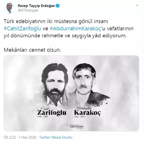 Cumhurbaskani Erdogan Sair Karakoc Ve Zarifoglu Nu Andi Son Dakika