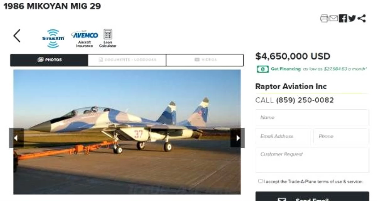 Sahibinden satılık savaş uçakları