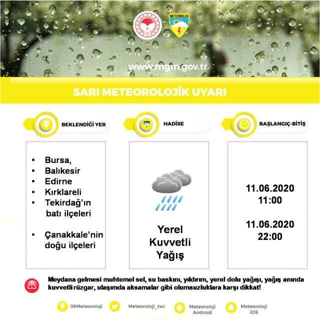 Meteoroloji, 20 il için kuvvetli yağış uyarısında bulundu