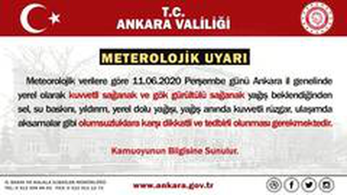 Ankara Valiliği\'nden sağanak yağış uyarısı