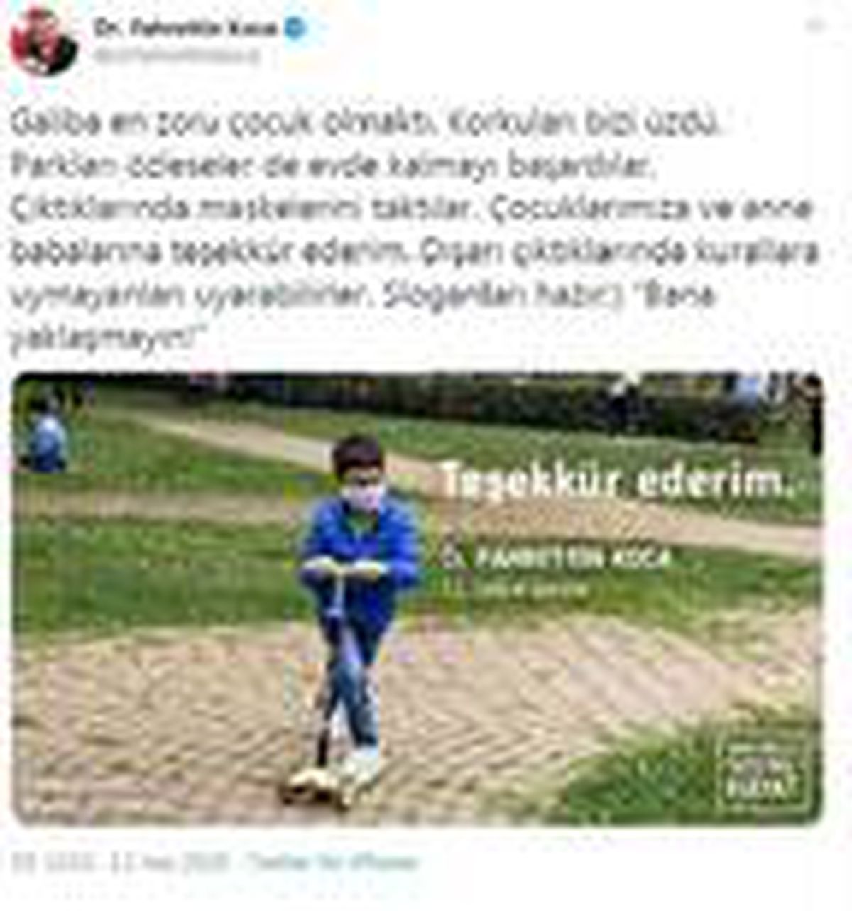 Bakan Koca\'dan, çocuklara teşekkür mesajı