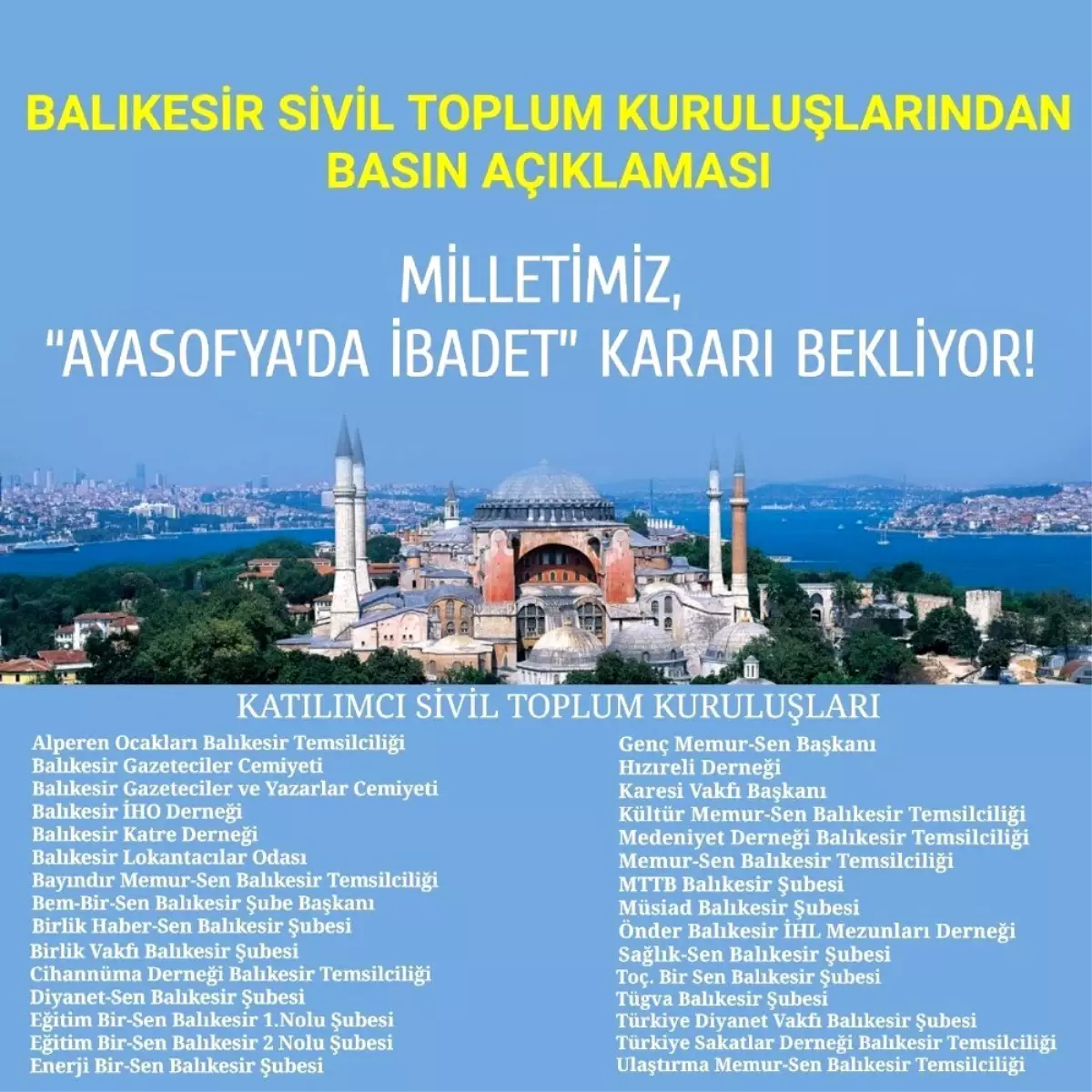 Balıkesir\'de STK\'lardan Ayasofya açıklaması