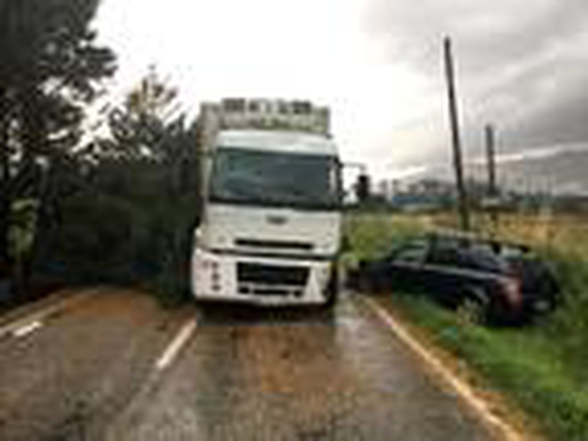 Devrilen ağaca çarpmamak için sürücüsünün manevra yaptığı kamyon otomobile çarptı