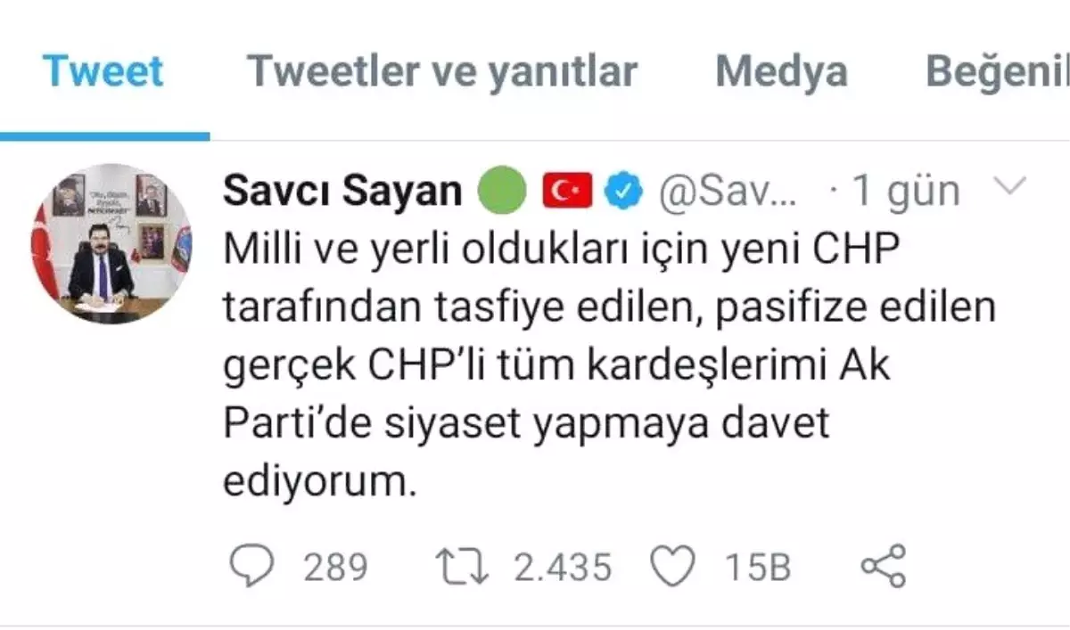 Sayan\'dan CHP\'lilere çağrı