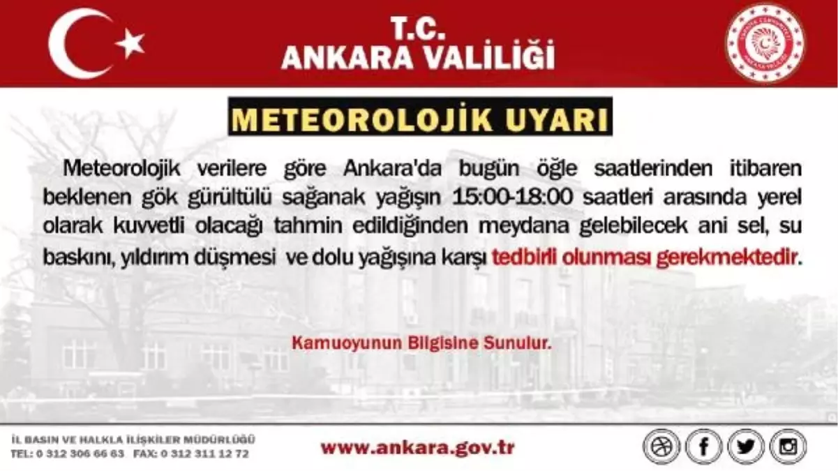 Ankara Valiliği\'nden sel ve su baskını uyarısı