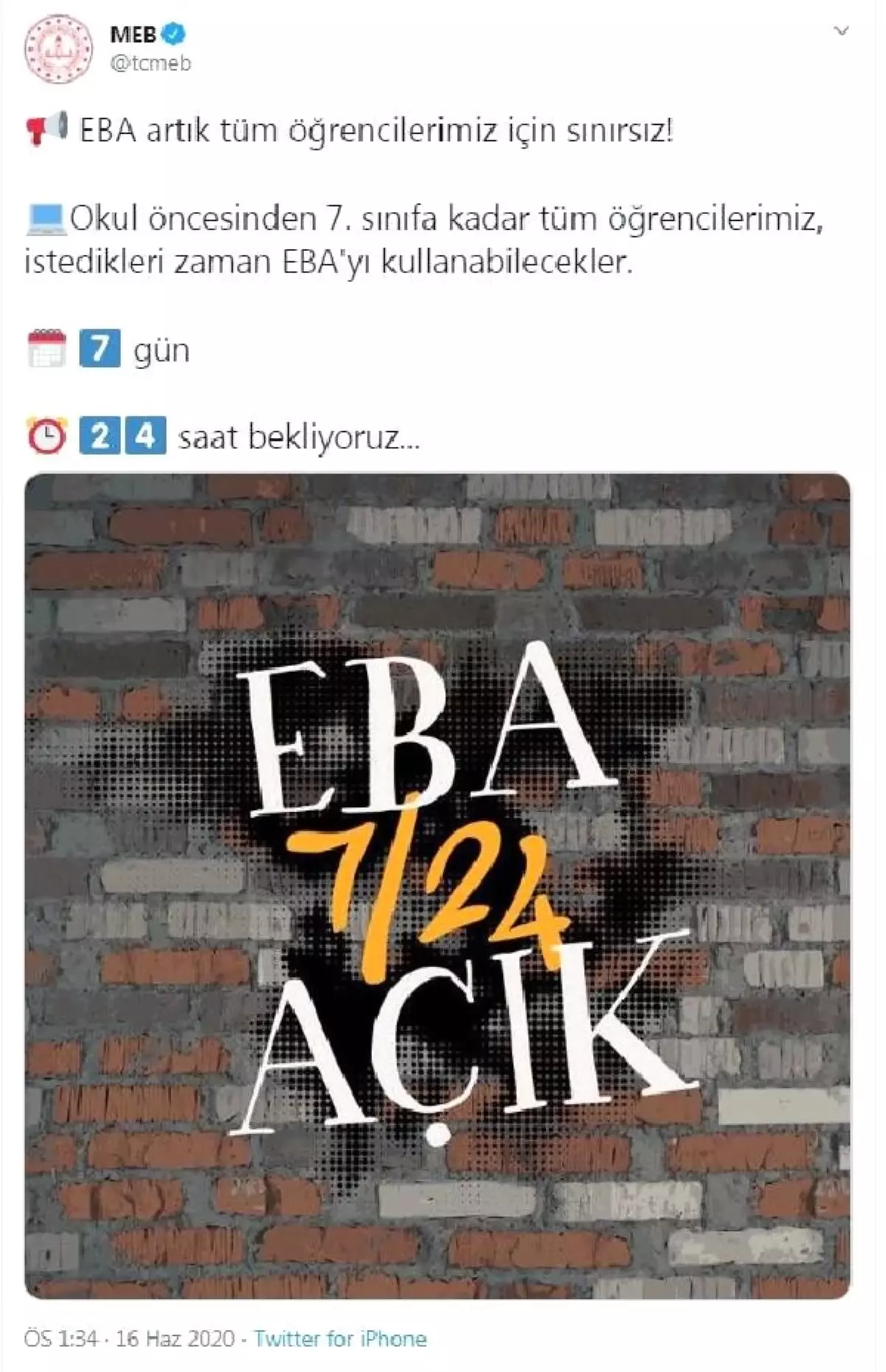 EBA, 7 gün 24 saat öğrencilerin kullanımına açıldı