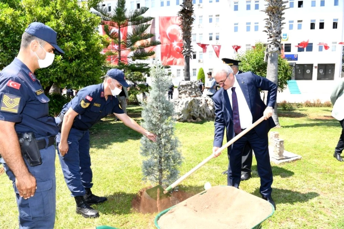 Son dakika haberi! Vali Karaloğlu Jandarma Komutanlığı\'nın bahçesine veda fidanı dikti