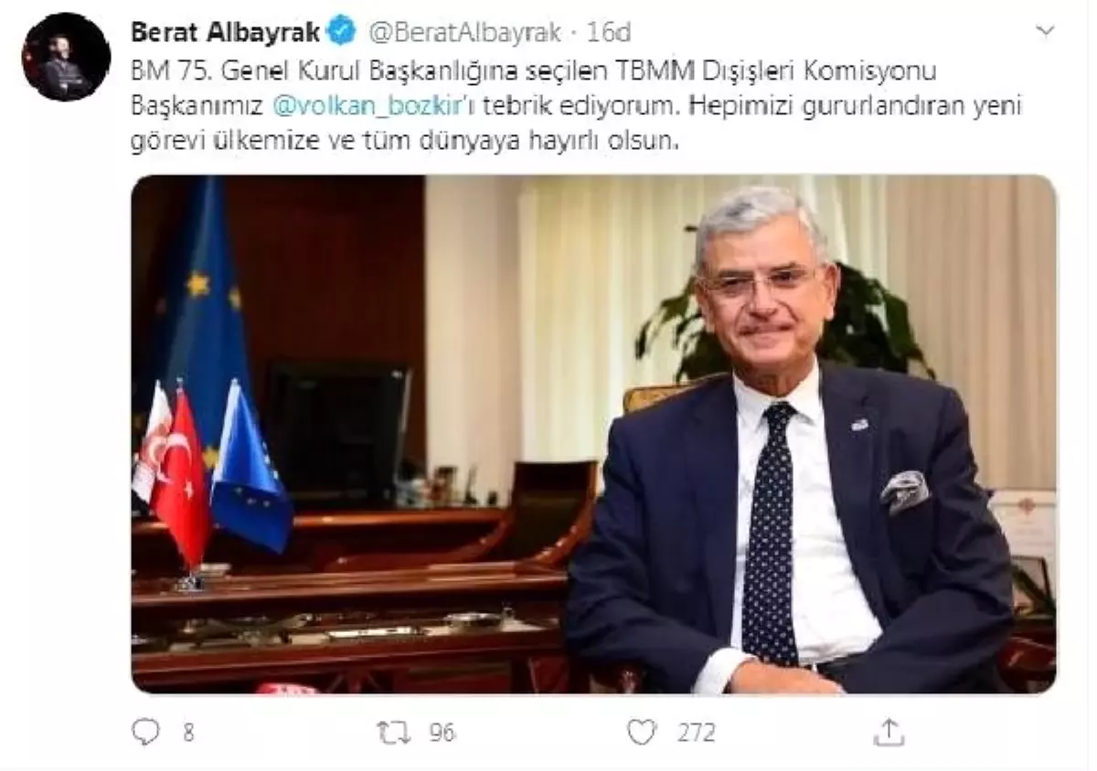 Bakan Albayrak\'tan BM Genel Kurul Başkanlığı\'na seçilen Bozkır\'a tebrik