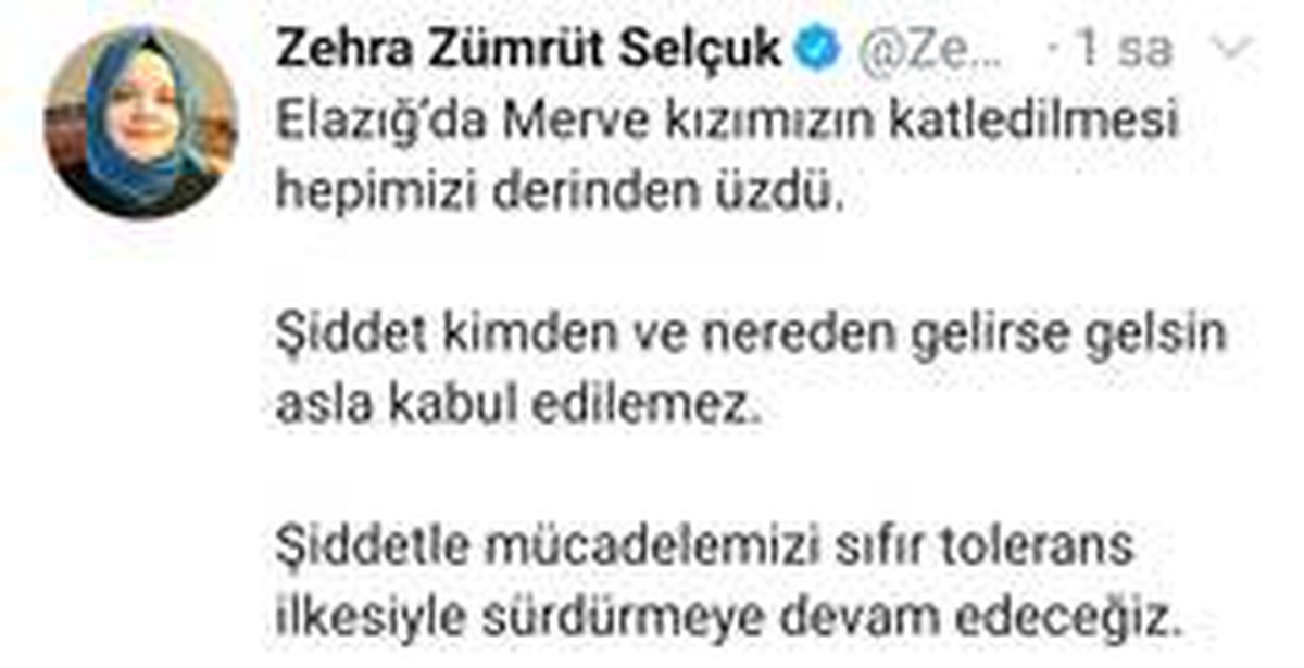 Bakan Zehra Zümrüt Selçuk: "Şiddet kimden ve nereden gelirse gelsin asla kabul edilemez"