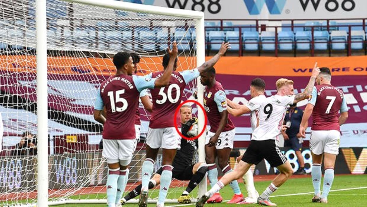 Premier Lig\'de Aston Villa-Sheffield United maçında gol çizgisi teknolojisi çalışmadı!