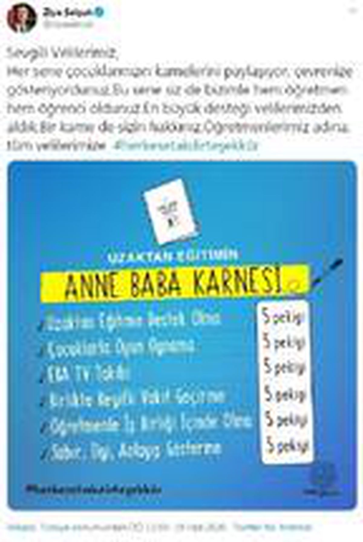 Bakan Selçuk\'tan velilere karne