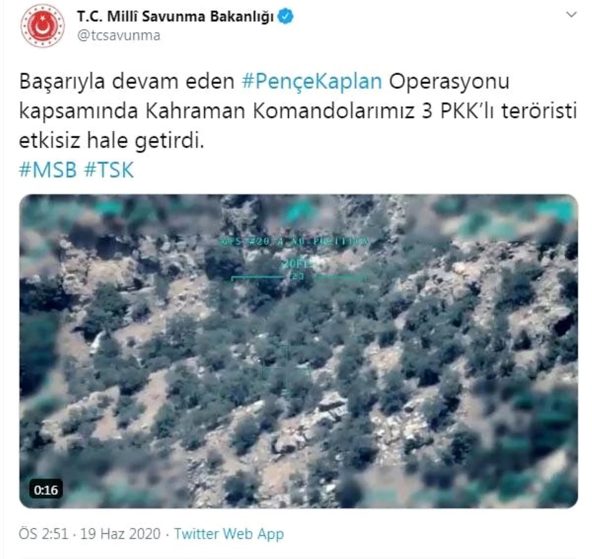 Son dakika haber | MSB: Pençe-Kaplan Operasyonu\'nda 3 PKK\'lı etkisiz hale getirildi