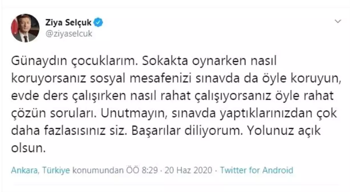 Son dakika haberleri | Bakan Selçuk: Sınavda sosyal mesafenizi koruyun