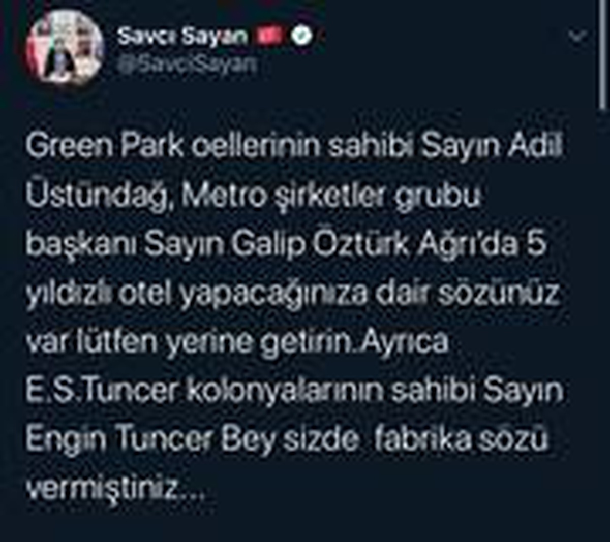 Başkan Sayan\'dan yatırım sözü veren iş adamlarına çağrı