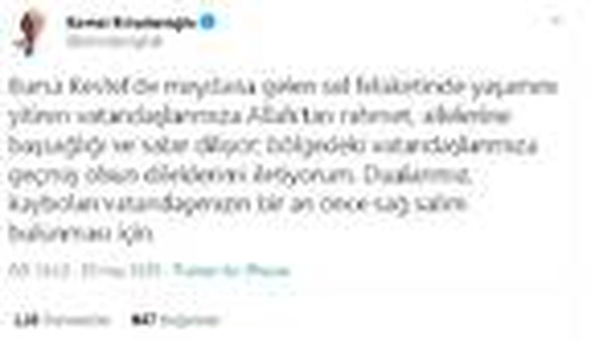 Kılıçdaroğlu\'ndan, Bursa\'daki selde hayatını kaybedenler için başsağlığı mesajı