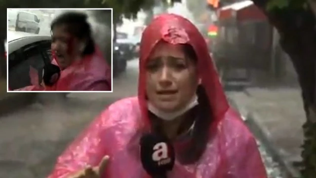 İstanbul'daki fırtına sırasında canlı yayın yapan muhabir kanlar içinde kaldı
