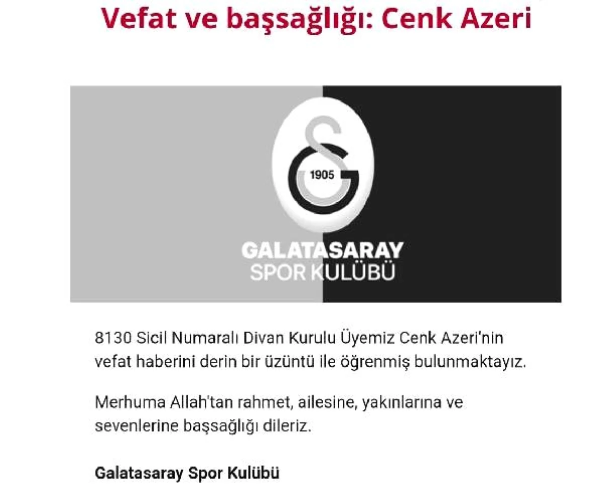 Galatasaray Divan Kurulu Üyesi Azeri, kurtarılamadı