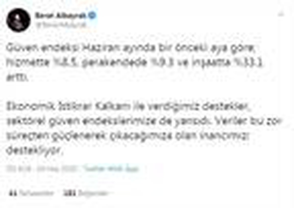 Son dakika haber! Bakan Albayrak: Verdiğimiz destekler, sektörel güven endekslerine yansıdı