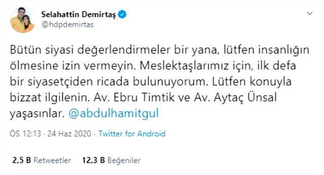 Demirtaş, Adalet Bakanı Gül'e çağrıda bulundu: İlk defa bir siyasetçiden ricada bulunuyorum