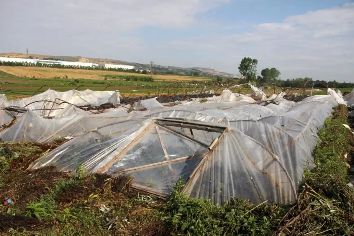 Hortumun vurduğu seralar drone ile görüntülendi