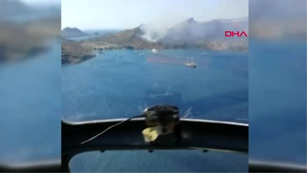 MUĞLA Yalıkavak\'taki makilik yangınına söndürme helikopteri böyle müdahale etti