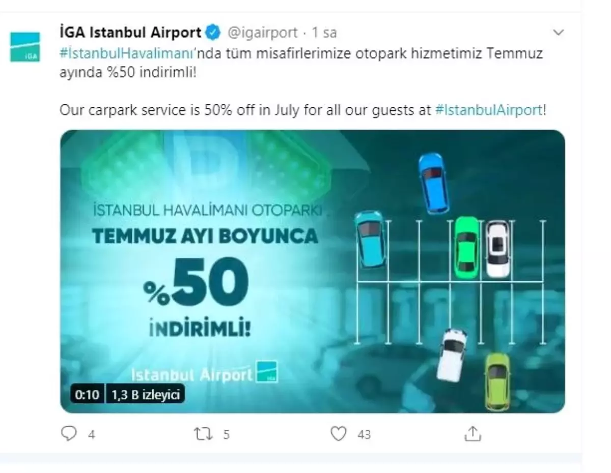 Temmuz ayında İstanbul Havalimanı otoparkları yüzde 50 daha ucuz olacak