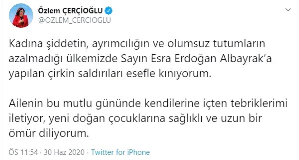 Son dakika haberi! CHP\'li Başkan Çerçioğlu\'ndan Bakan Albayrak\'ın eşine destek