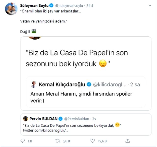 Soylu, HDP'li Buldan'ın La Casa De Papel paylaşımına Dağ 2'den alıntıyla yanıt verdi