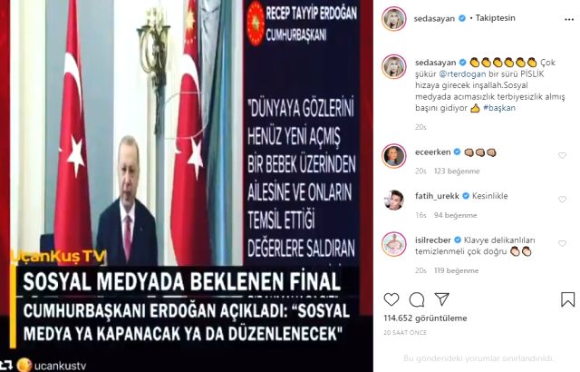 Alişan ve Seda Sayan, sosyal medya mecralarını düzene sokmak isteyen Erdoğan'a destek