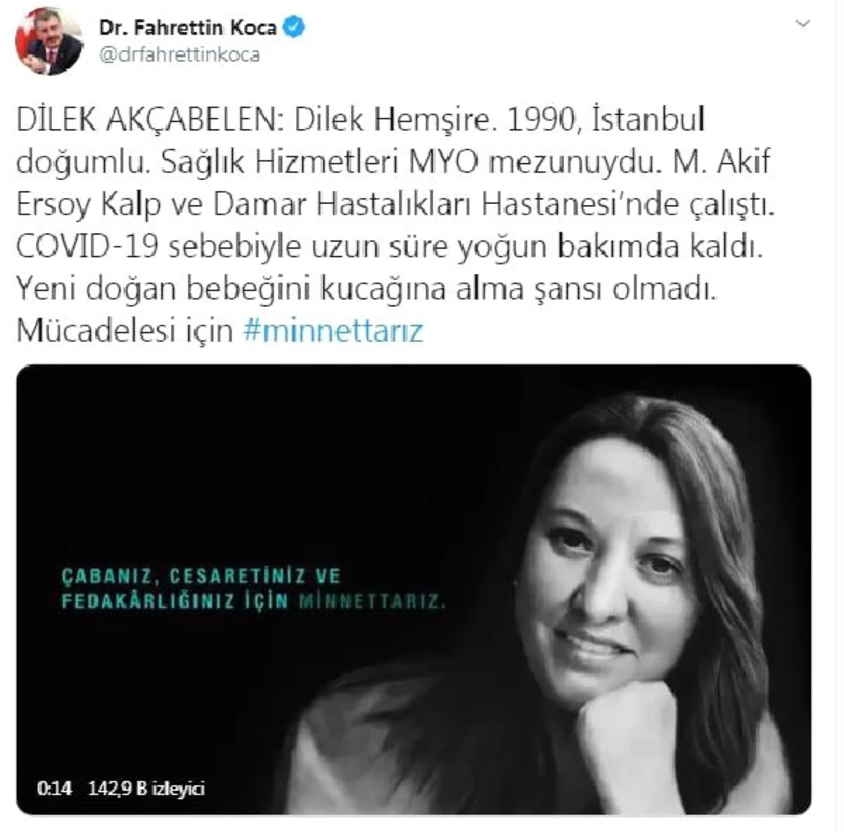 Bakan Koca\'dan, \'Dilek hemşire\' paylaşımı