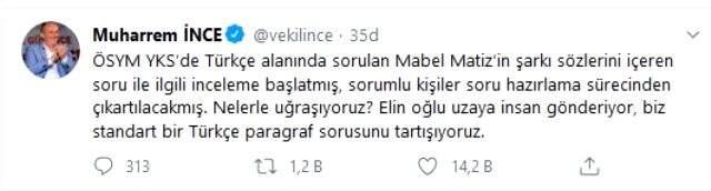 ÖSYM, Mabel Matiz sorusuyla ilgili inceleme başlattı