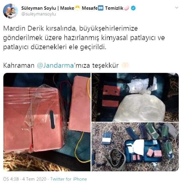 Bakan Soylu: Mardin'de kimyasal patlayıcı ele geçirildi