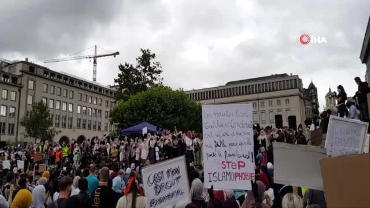 Brüksel\'de başörtüsü yasağı protesto edildi