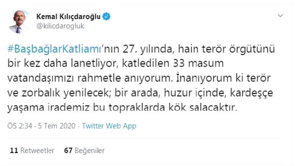 Kılıçdaroğlu, Başbağlar köyünde katledilen 33 kişiyi andı