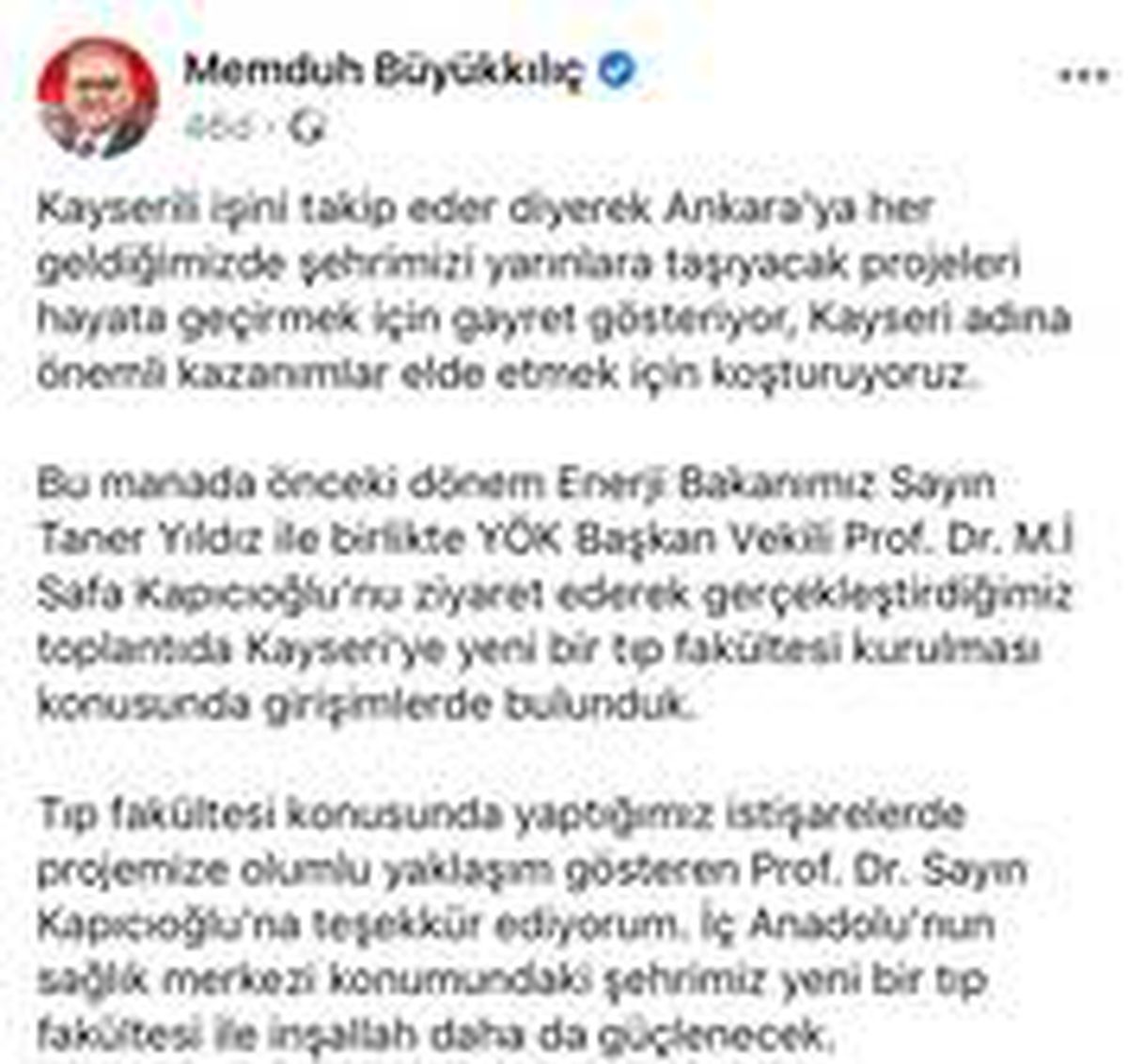 Doktor Başkan\'dan Kayseri\'ye ikinci Tıp Fakültesi müjdesi
