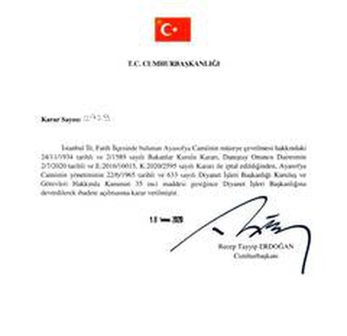 Cumhurbaşkanı Kararı Resmi Gazete\'de yayımlandı