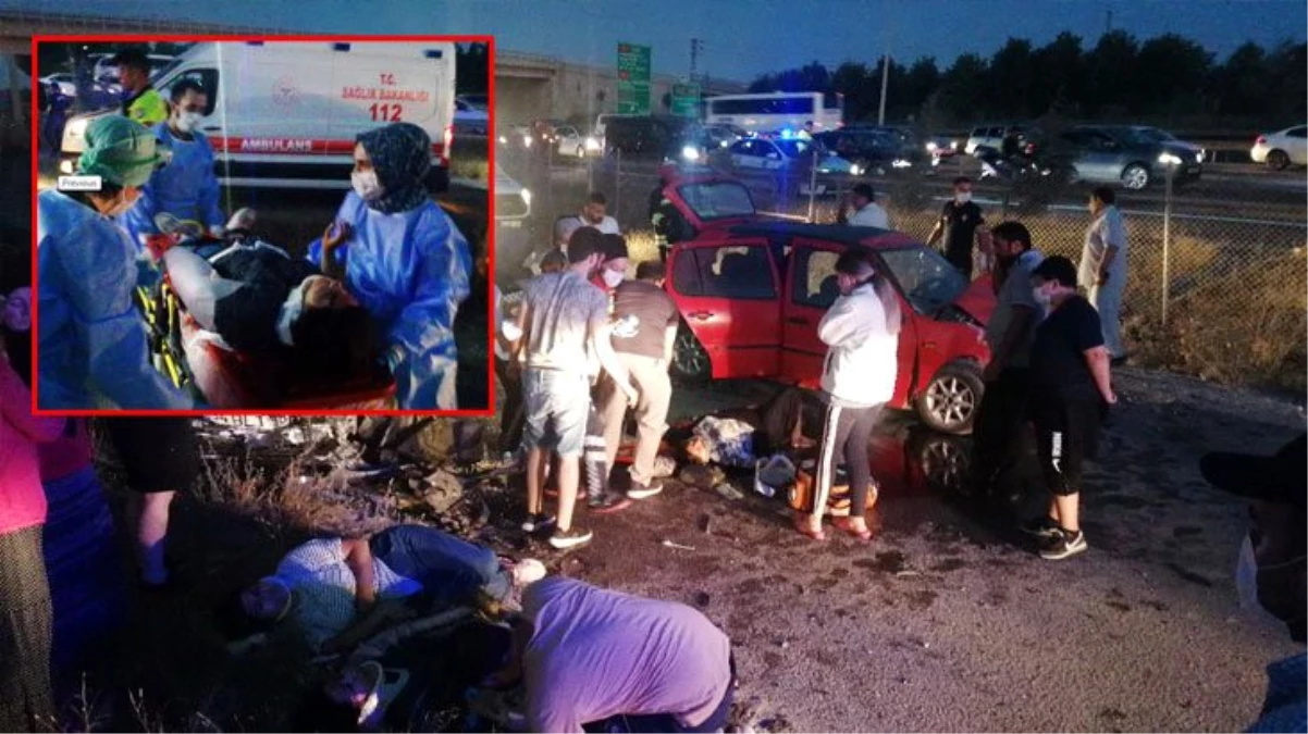 Ters yöne giren 2 araç, karşı şeritten gelen otomobil ile kafa kafaya çarpıştı: 7 yaralı