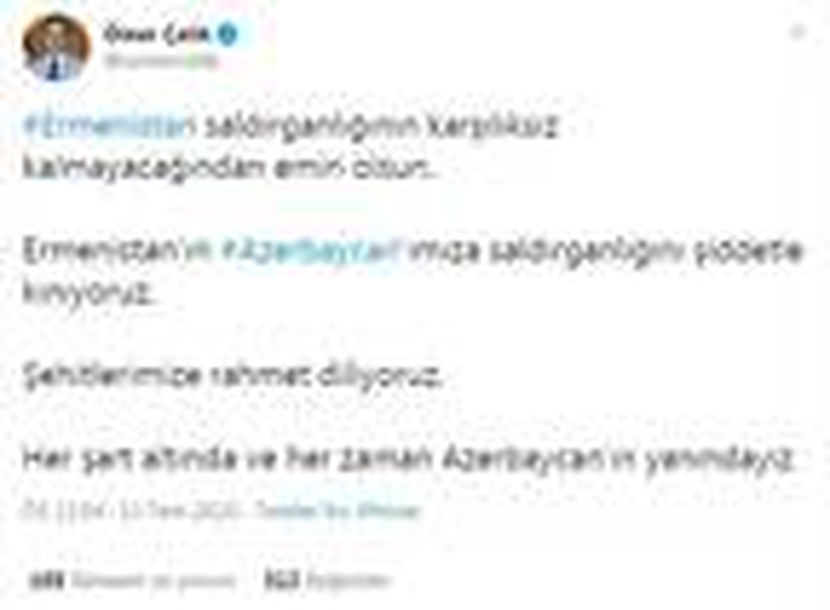 AK Parti\'li Çelik: Ermenistan\'ın Azerbaycan\'ımıza saldırganlığını şiddetle kınıyoruz