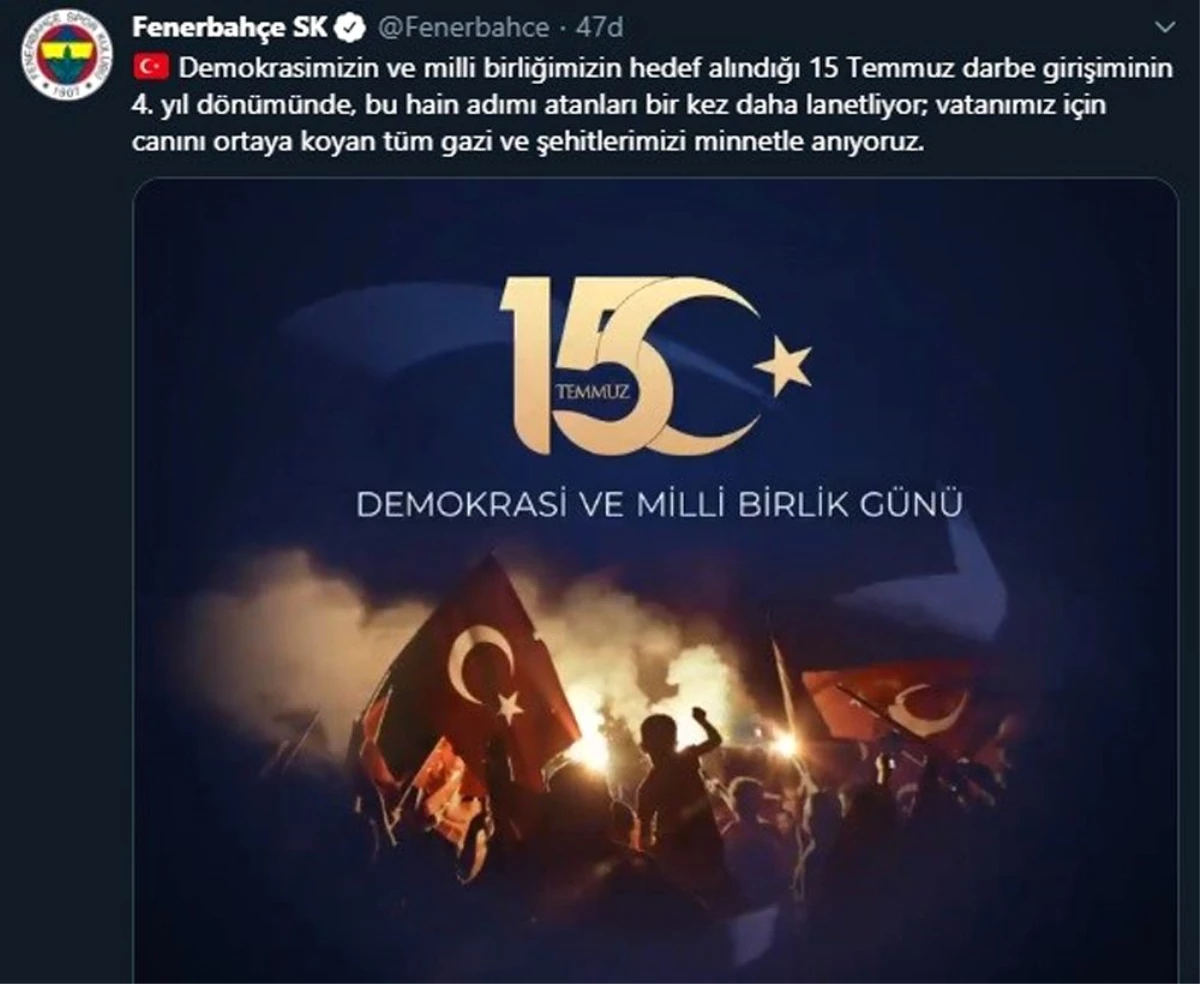 Beşiktaş, Fenerbahçe, Galatasaray ve Trabzonspor\'dan, \'15 Temmuz Demokrasi ve Milli Birlik Günü\'...