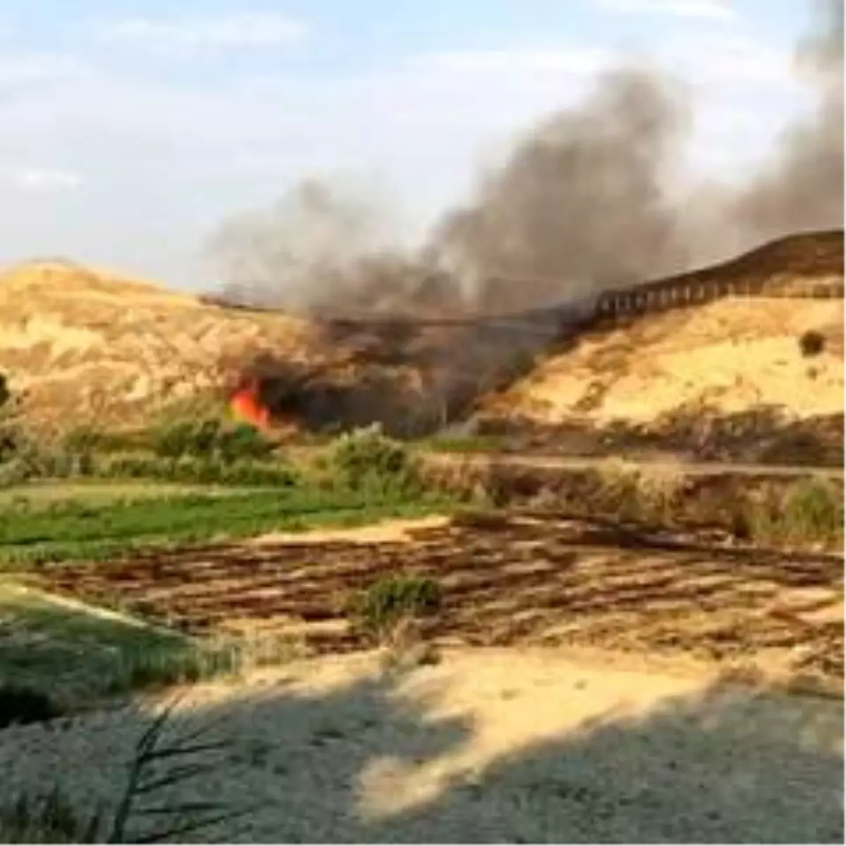 Laodikya\'ya sıçrayan anız yangınında 40 dekar alan zarar gördü