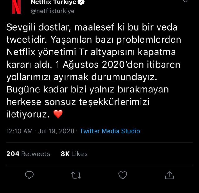 Netflix'in resmi hesabından atılmış gibi gösterilen Türkiye'den çekiliyoruz tweeti ortalığı karıştırdı