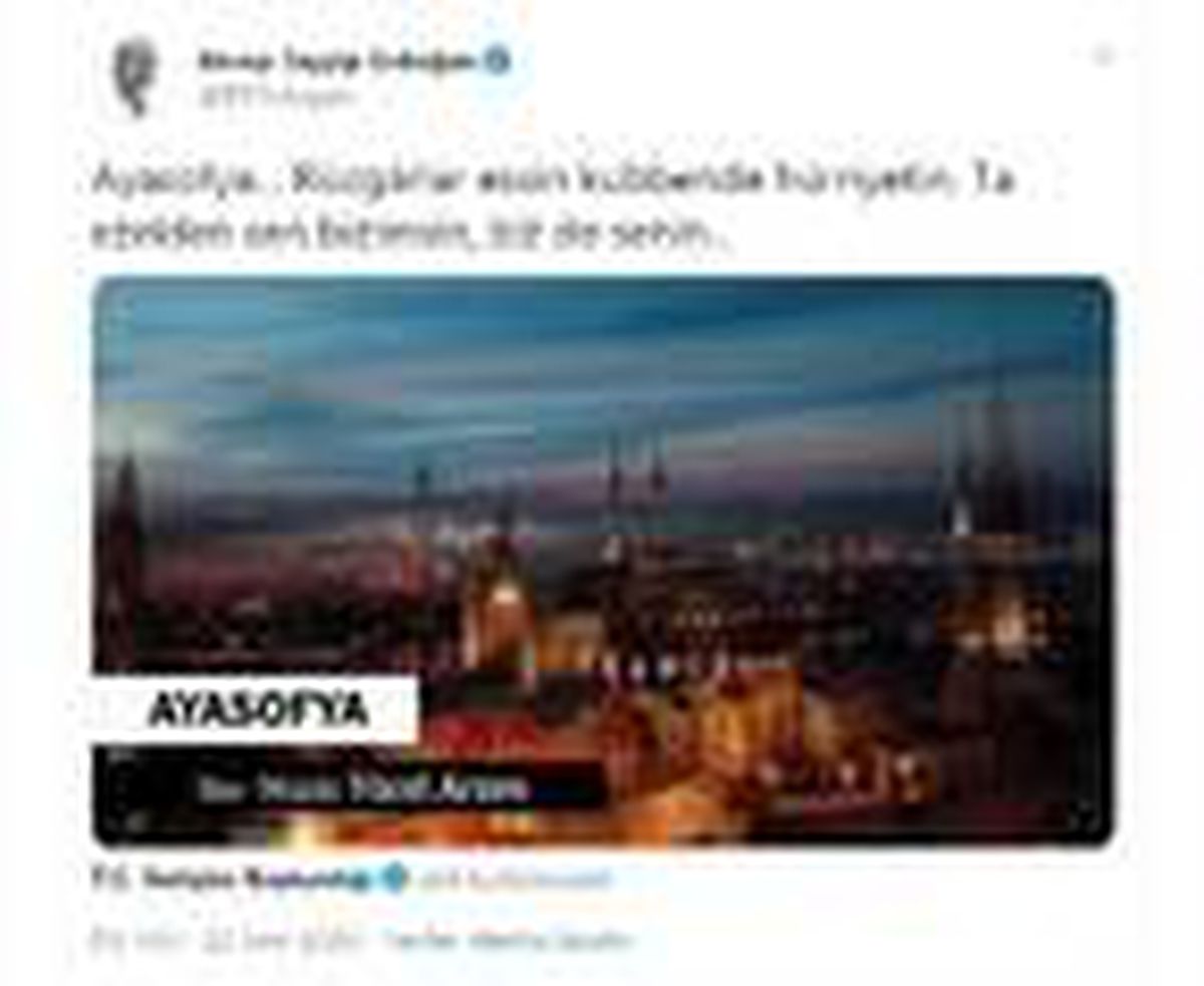 Cumhurbaşkanı Erdoğan\'dan \'Ayasofya\' paylaşımı