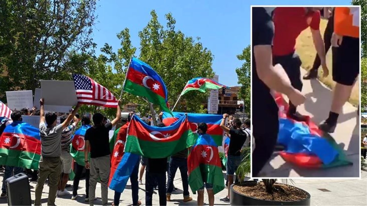 Los Angeles\'ta Ermeniler, Azerbaycan bayrağını parçaladı