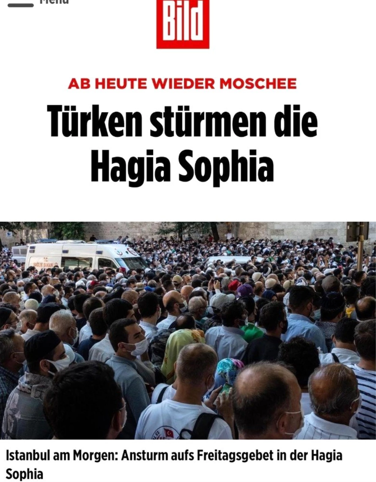 Son dakika haber... Ayasofya-i Kebir Cami-i Şerifi Alman basınında: "Erdoğan\'ın gençlik hayali gerçek oldu"