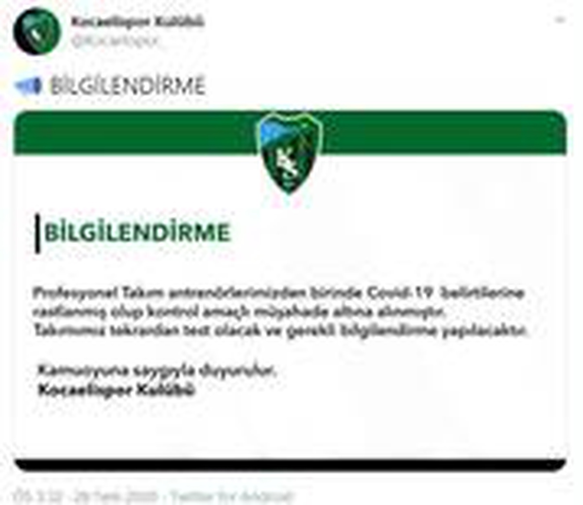 Lig hazırlıklarına başlayan Kocaelispor\'da korona virüs şoku
