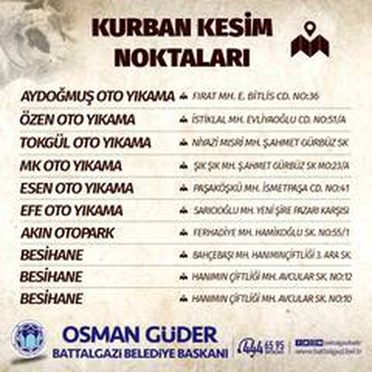 Battalgazi\'de kurban kesim yerleri belirlendi