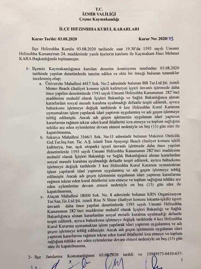 Alaçatı'da koronavirüs tedbirlerine uymayan 6 eğlence mekanı ...