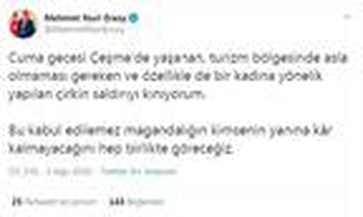 Bakan Ersoy: Çeşme\'de kadına yönelik yapılan çirkin saldırıyı kınıyorum