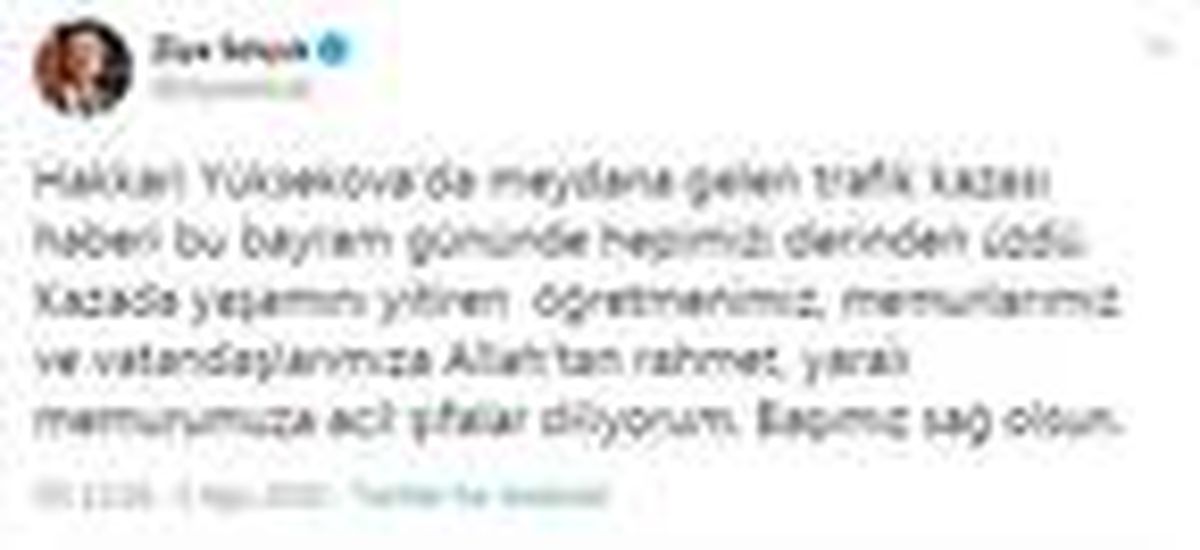 Bakan Selçuk\'tan Hakkari\'deki kazada ölenler için başsağlığı mesajı